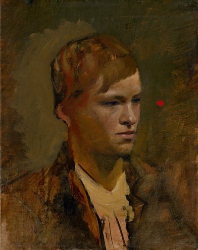 Fair-Headed Boy with Red Point in the Background by Laszlo Mednyanszky